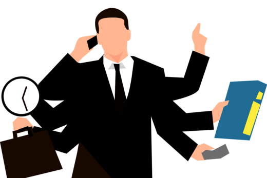 Illustration of a businessman multitasking.